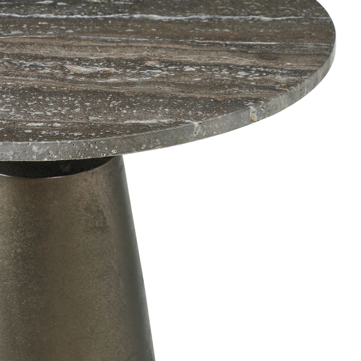 Close-up of the Midsummer accent table top edge and pedestal base