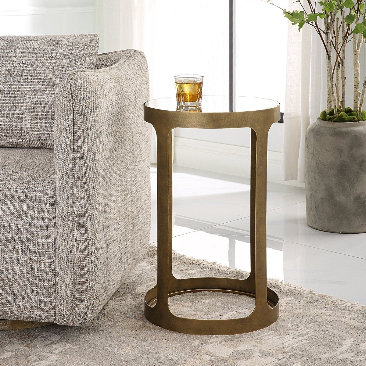 Antique Brushed Gold Accent Table with Tempered Glass Top - Uttermost - Accent Tables by Modest Hut