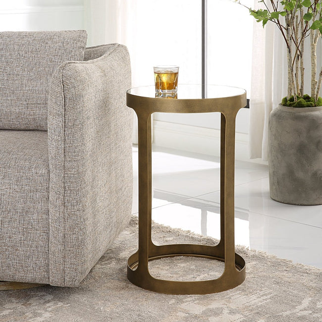 Antique Brushed Gold Accent Table with Tempered Glass Top - Uttermost - Accent Tables by Modest Hut