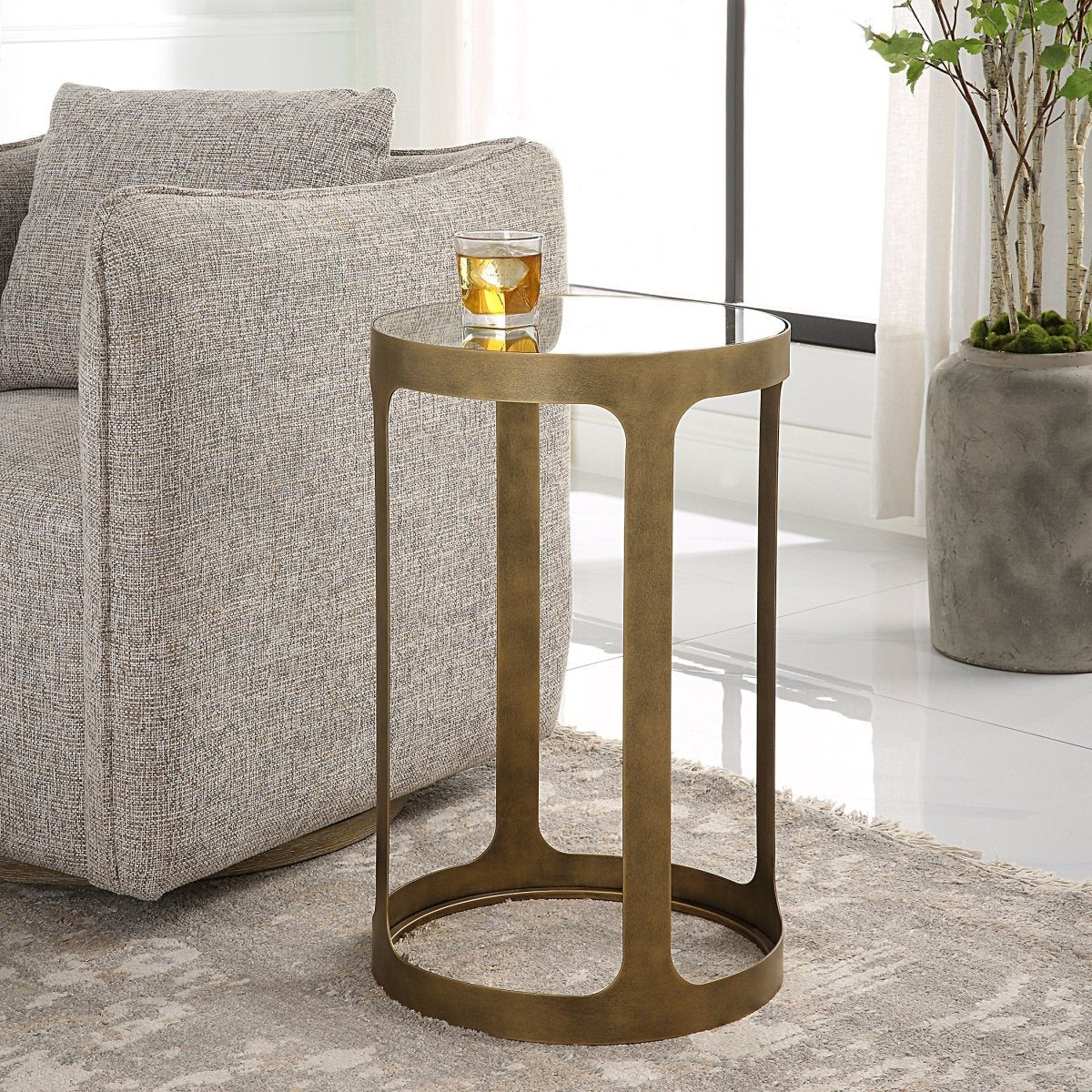 Antique Brushed Gold Accent Table with Tempered Glass Top - Uttermost - Accent Tables by Modest Hut