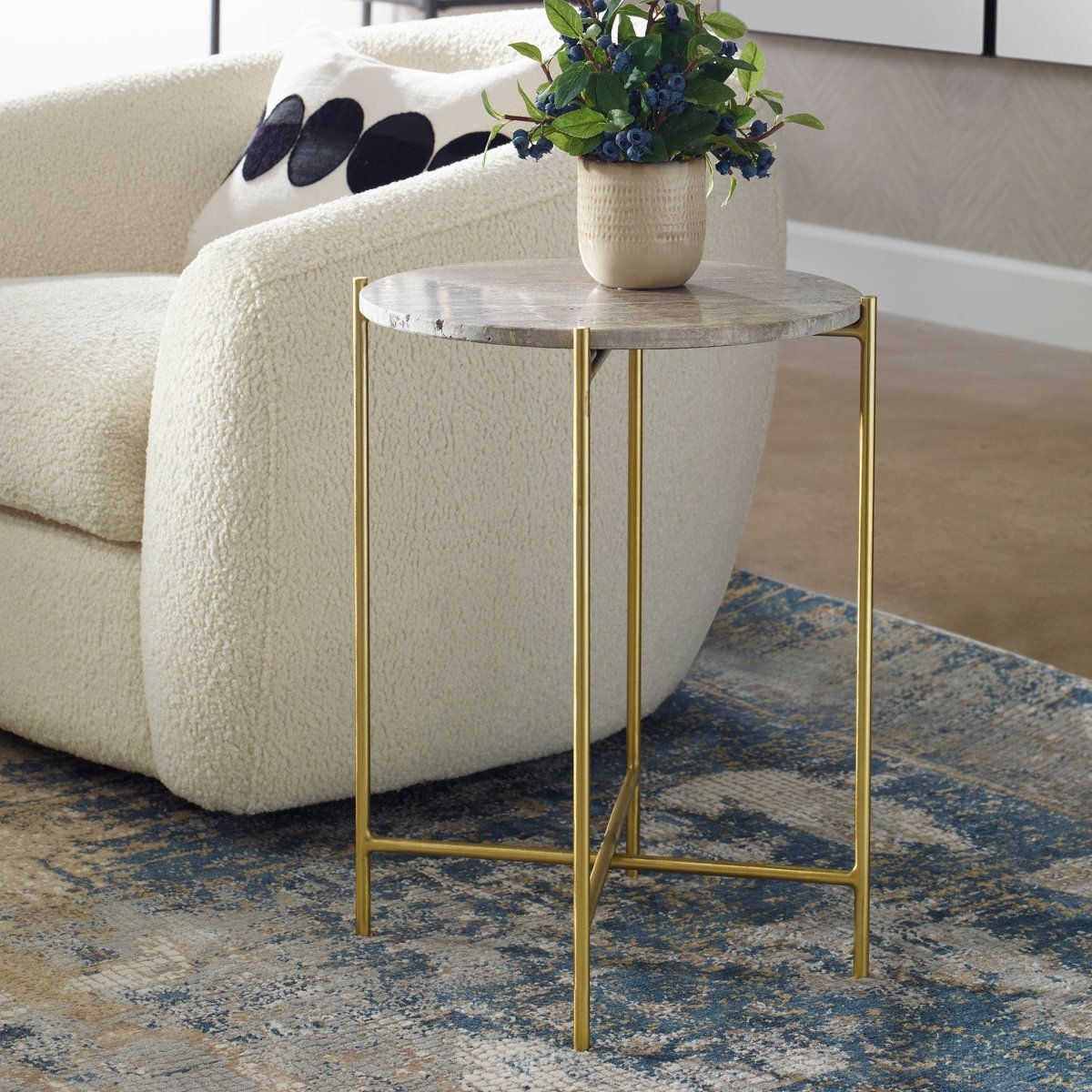 Dark Travertine Top Accent Table - Uttermost - Accent Tables by Modest Hut