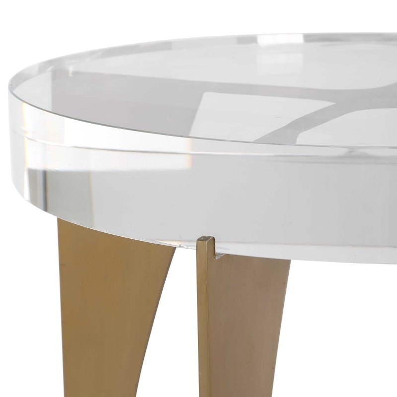 Kolkata Brass Accent Table by Uttermost styled living room scene brass accent table