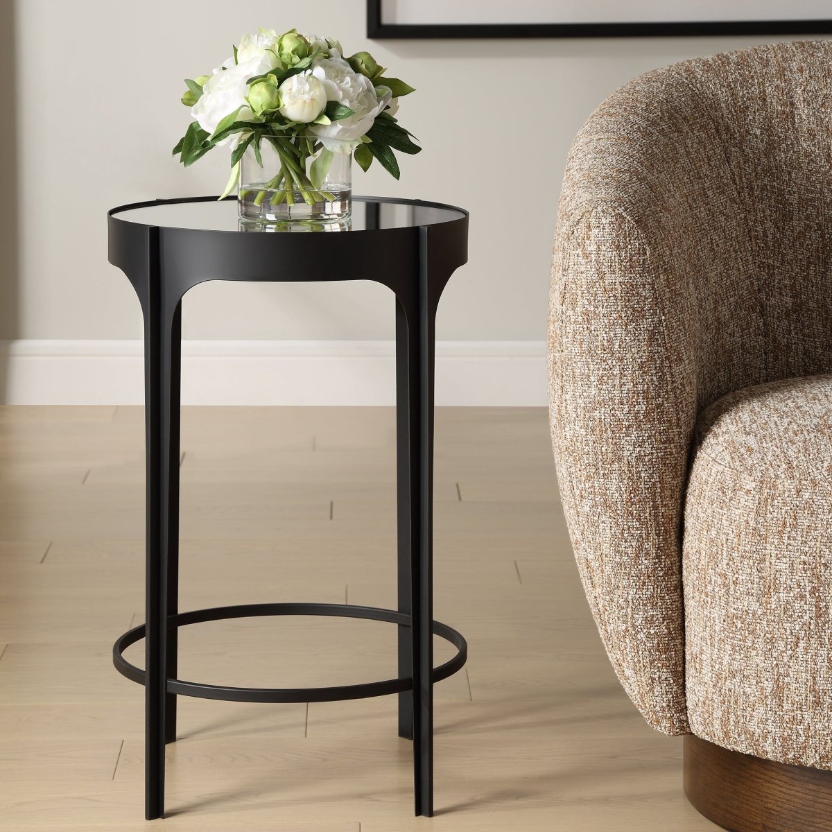 Matte Black Mirrored Top Accent Table - Uttermost - Accent Tables by Modest Hut