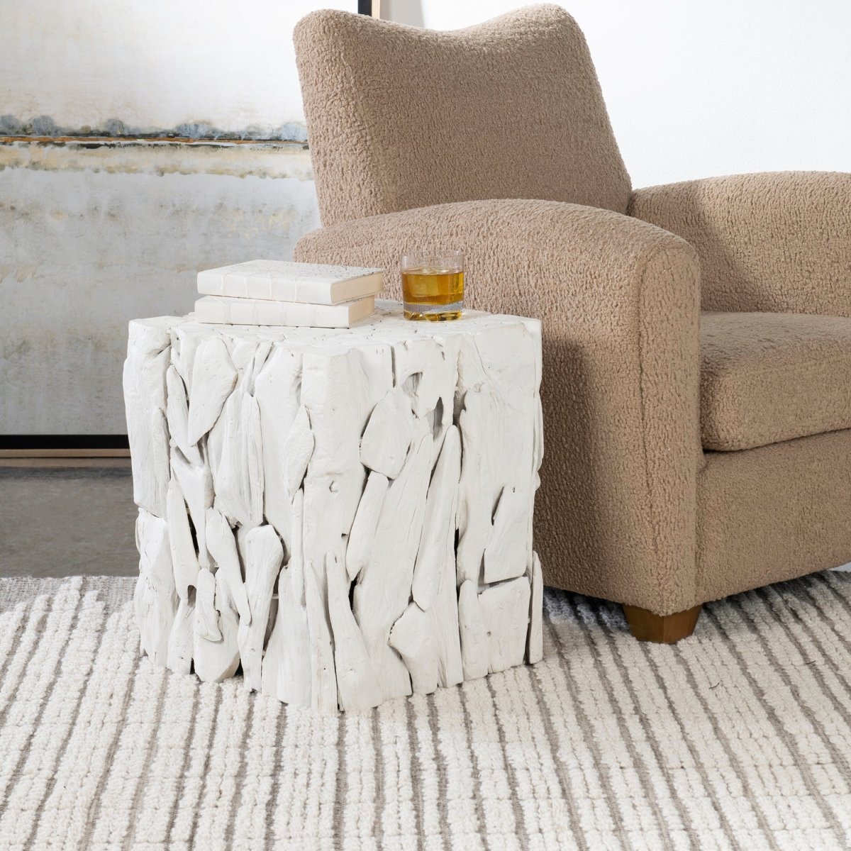 Teak Root White Bunching Cube - Uttermost - Accent Tables by Modest Hut