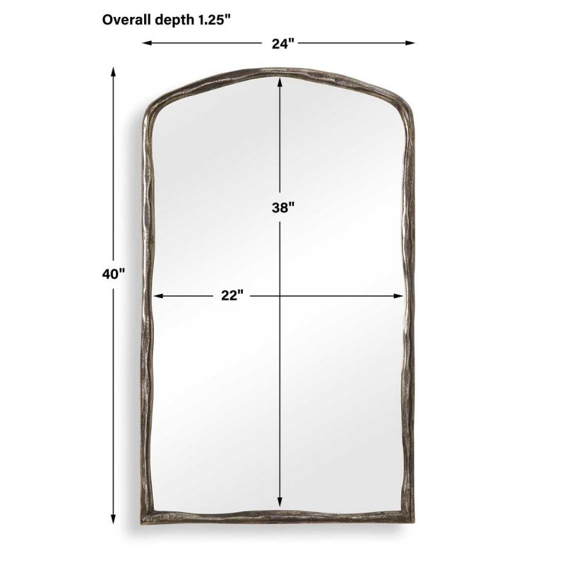 Back view of the Hammered Antique Nickel Arched Mirror showing hanging hardware