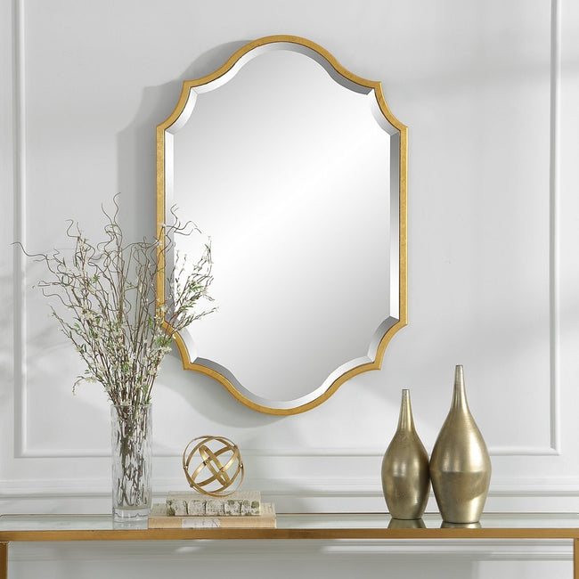 Rich Gold Leaf Curved and Arched Metal Frame Mirror - Uttermost - Arched Mirrors by Modest Hut
