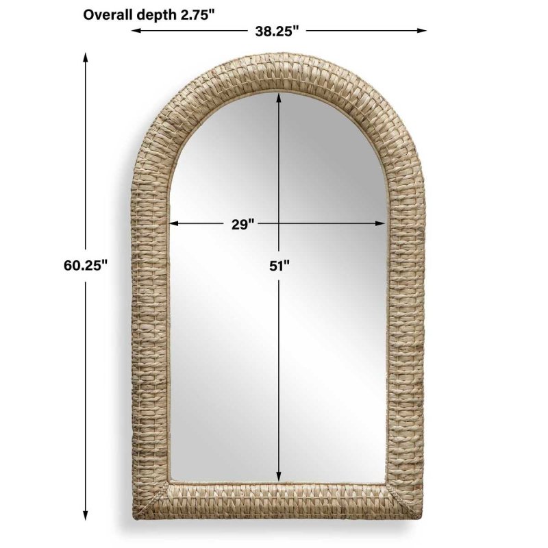 Dimension guide for the Twisted Seagrass Arch Mirror arched mirror