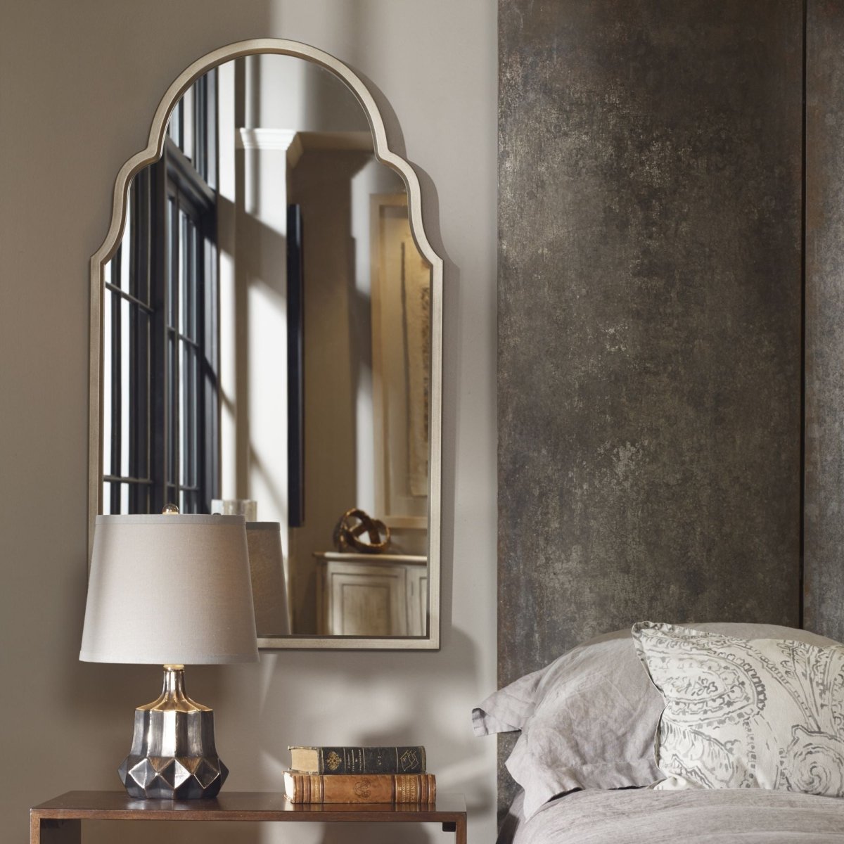 Warm Silver Shaped Arch Top Mirror - Uttermost - Arched Mirrors by Modest Hut
