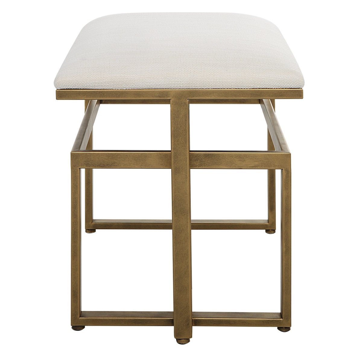 Antique Brushed Brass Iron Bench with Off White Upholstery - Uttermost - Benches by Modest Hut