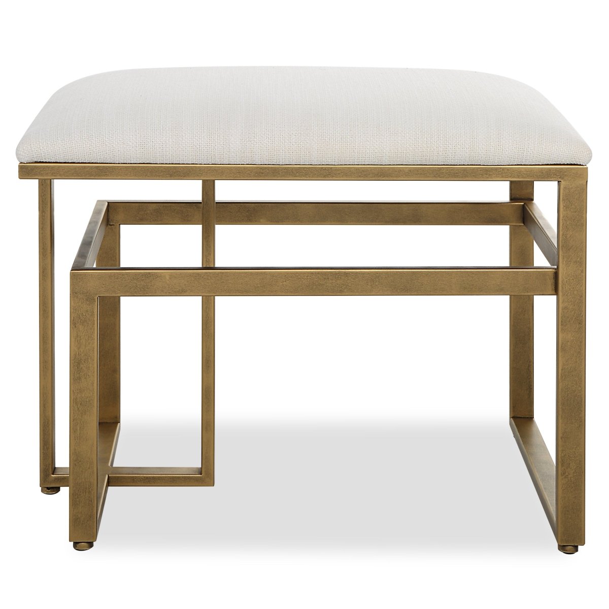 Antique Brushed Brass Iron Bench with Off White Upholstery - Uttermost - Benches by Modest Hut