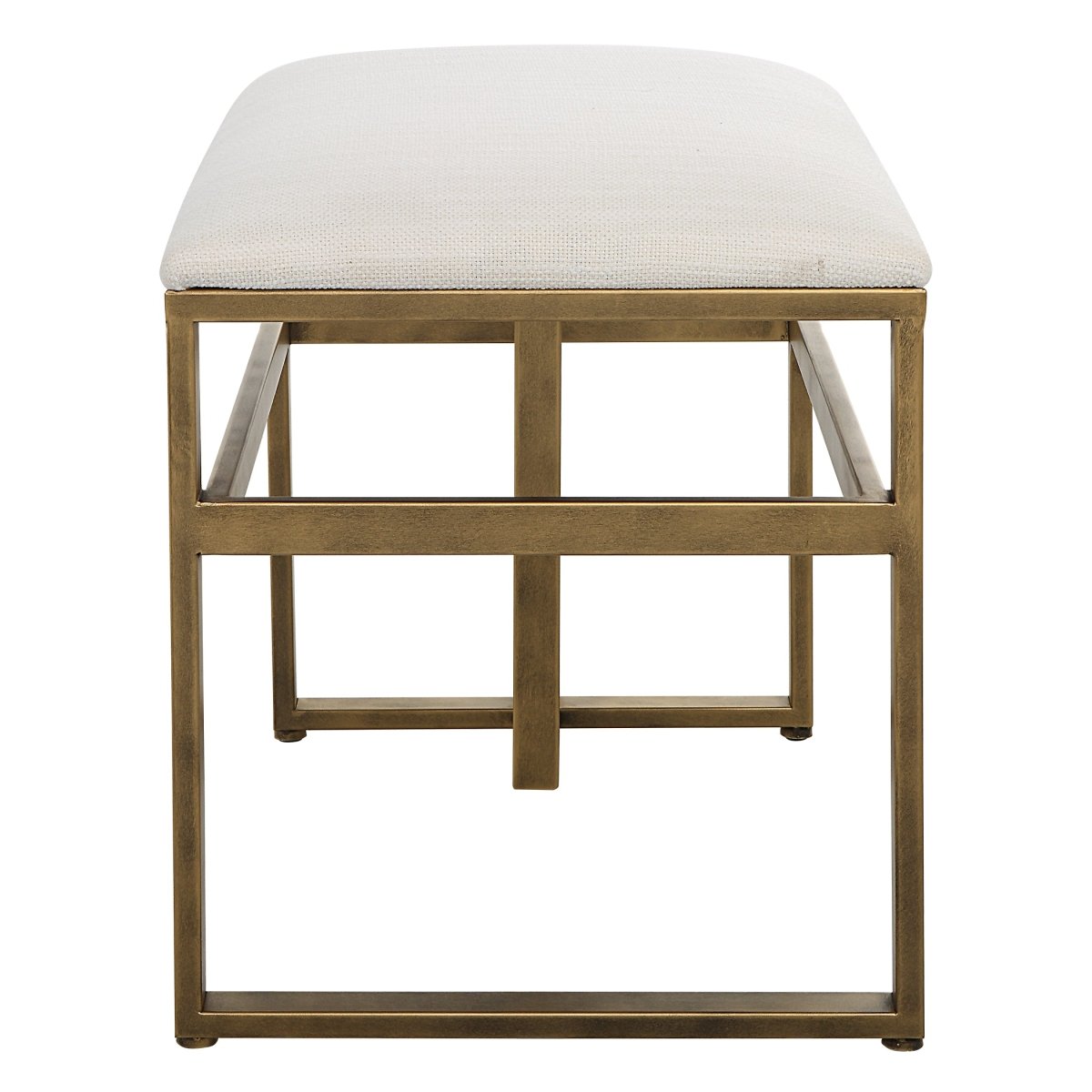 Antique Brushed Brass Iron Bench with Off White Upholstery - Uttermost - Benches by Modest Hut