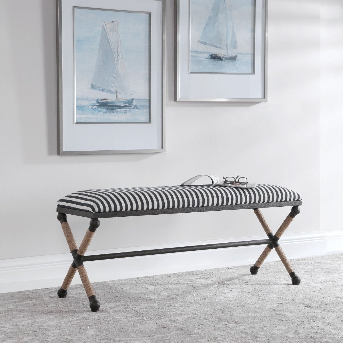 Braddock Striped Coastal Bench - Uttermost - Benches by Modest Hut