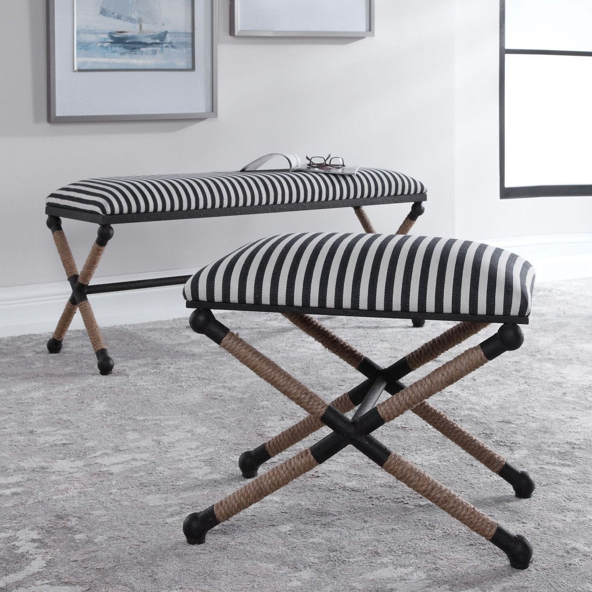 Braddock Striped Coastal Bench - Uttermost - Benches by Modest Hut