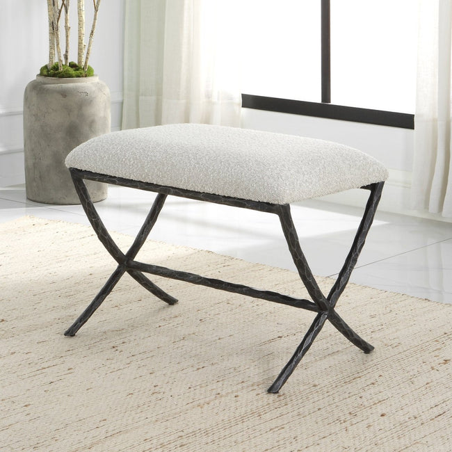 Brisby Gray Fabric Small Bench - Uttermost - Benches by Modest Hut
