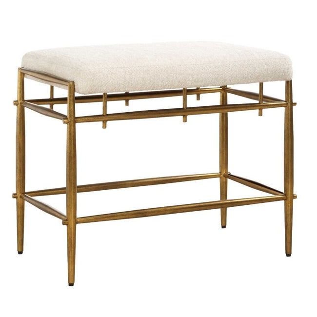 Karleen Plush White Small Brass Bench - Benches