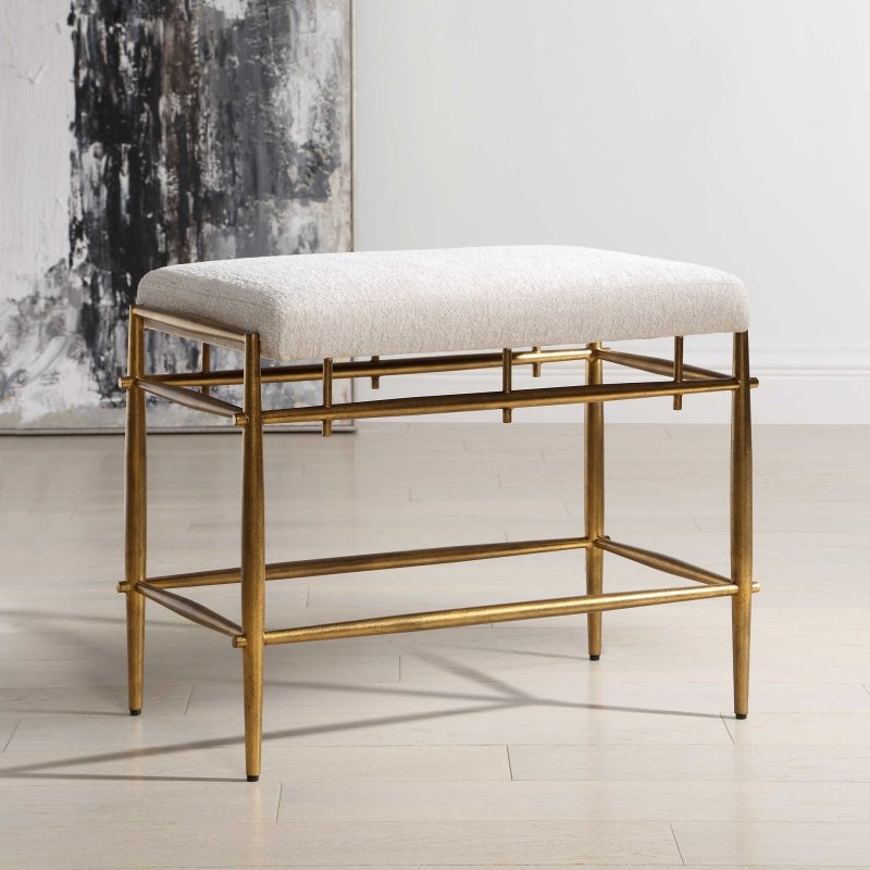 Karleen Plush White Small Brass Bench - Benches
