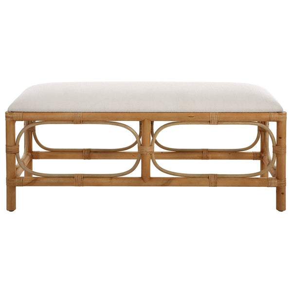 Laguna White Fabric Rattan Bench - Uttermost - Benches by Modest Hut