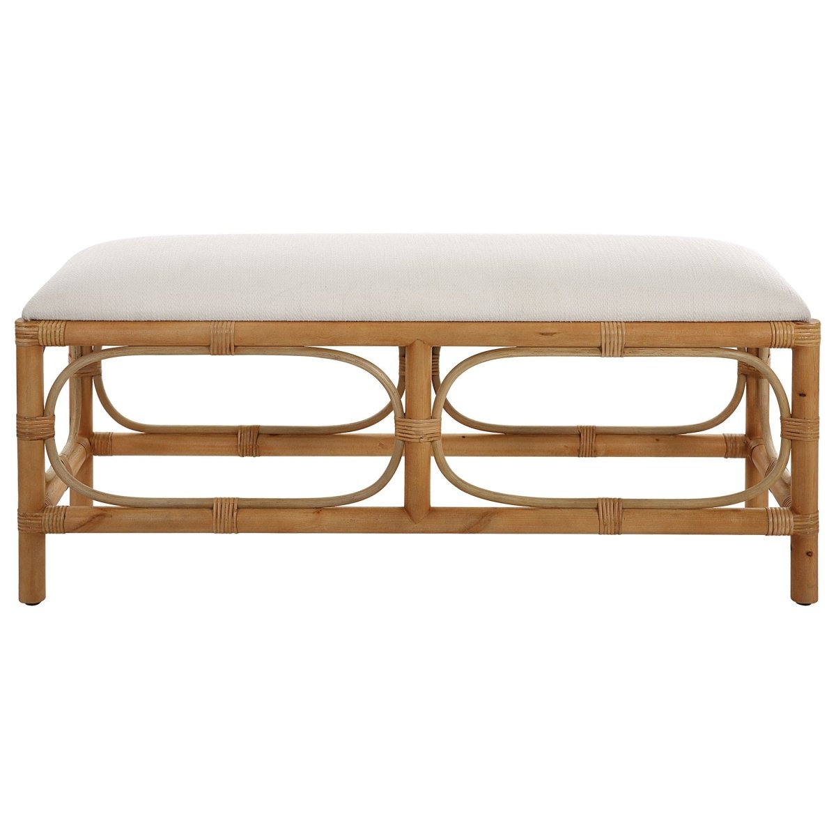 Laguna White Fabric Rattan Bench - Uttermost - Benches by Modest Hut
