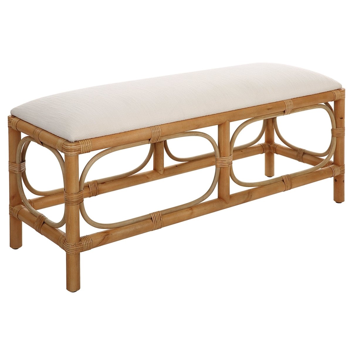 Laguna White Fabric Rattan Bench - Uttermost - Benches by Modest Hut