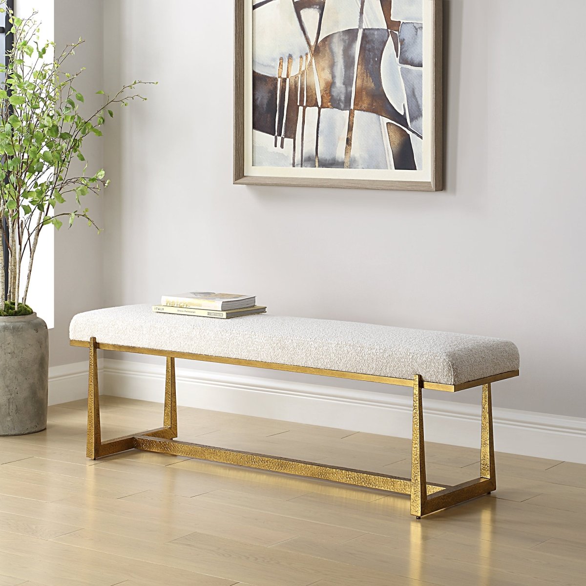 Midas Antique Gold Bench - Uttermost - Benches by Modest Hut