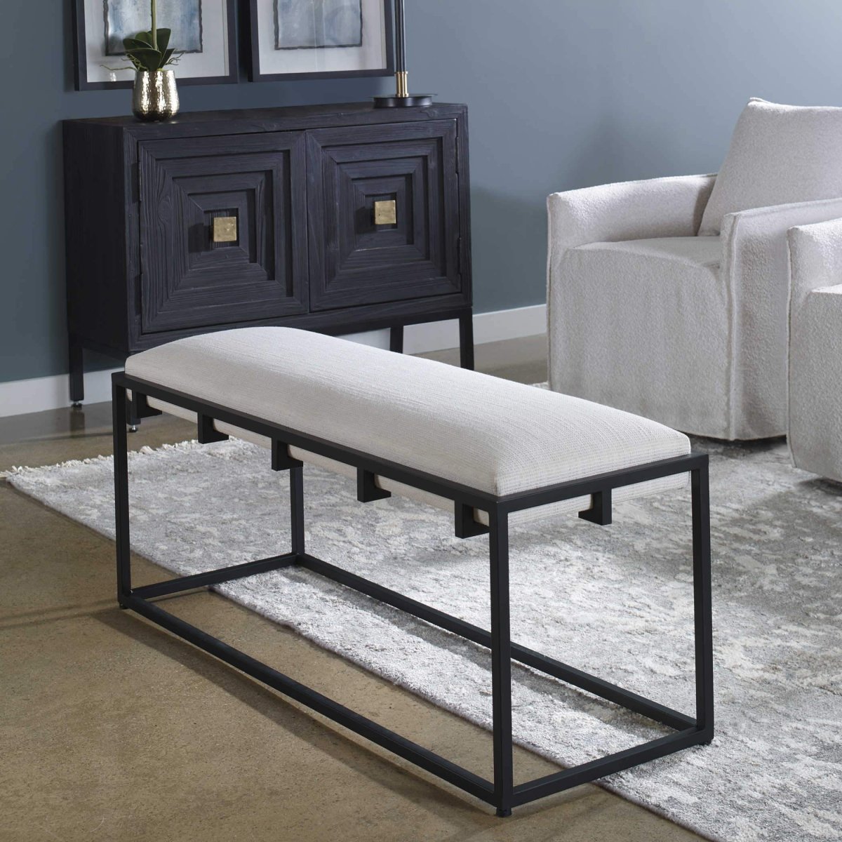 Paradox Iron & Fabric Bench - Uttermost - Benches by Modest Hut