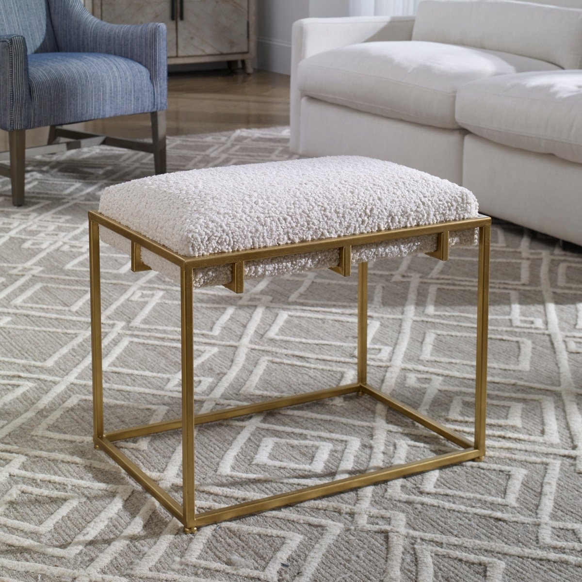 Paradox Small Gold & White Shearling Bench - Uttermost - Benches by Modest Hut