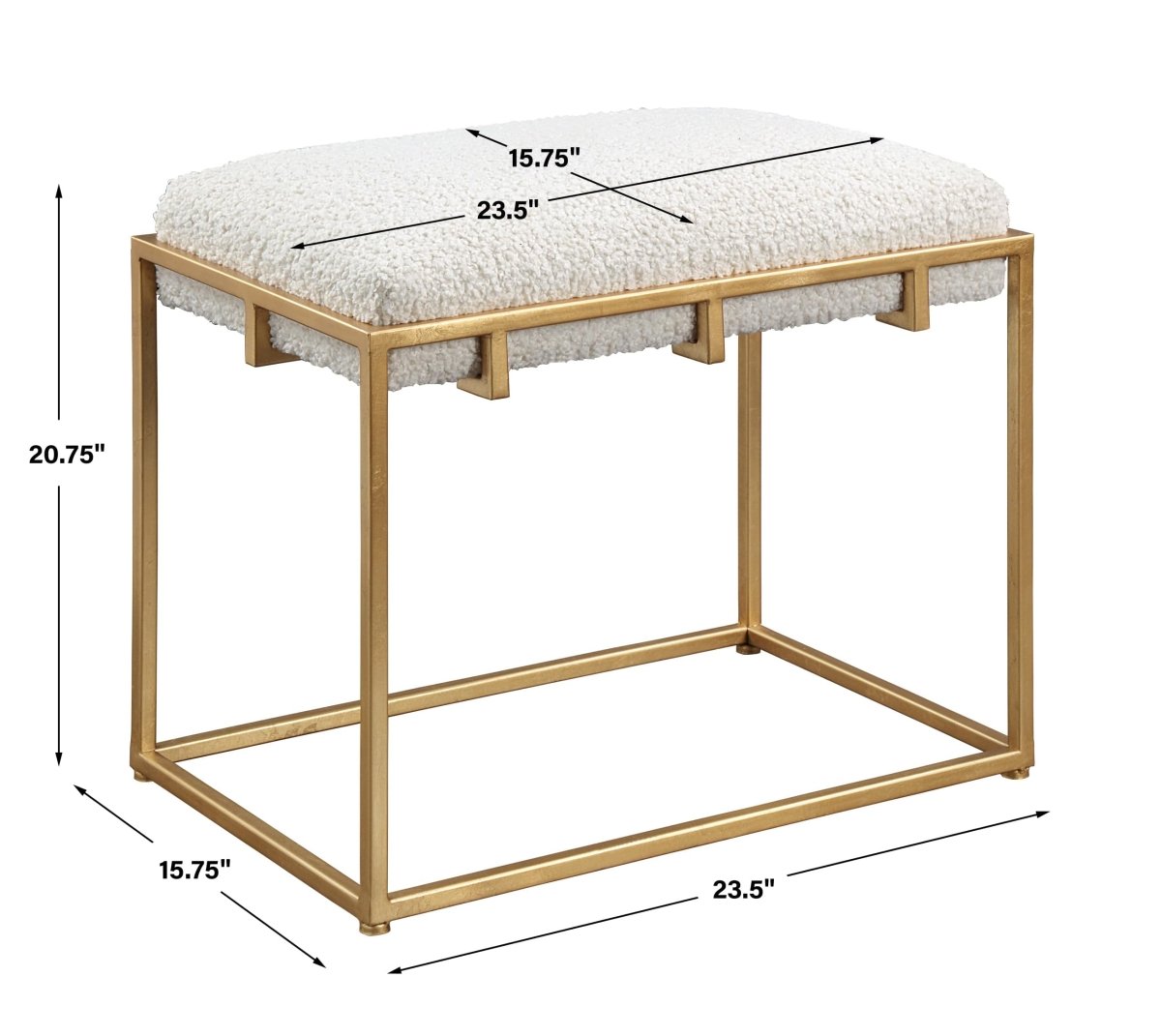Paradox Small Gold & White Shearling Bench - Uttermost - Benches by Modest Hut