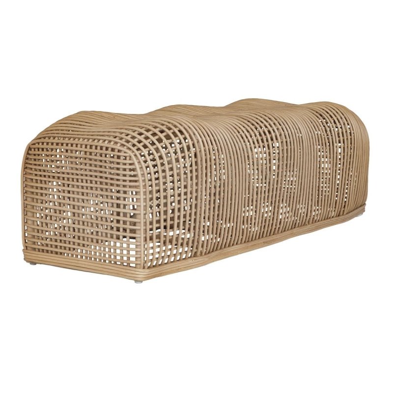 Angled view of the Tino natural rattan bench