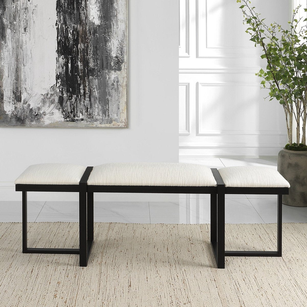 Triple Cloud Modern Upholstered Bench - Uttermost - Benches by Modest Hut