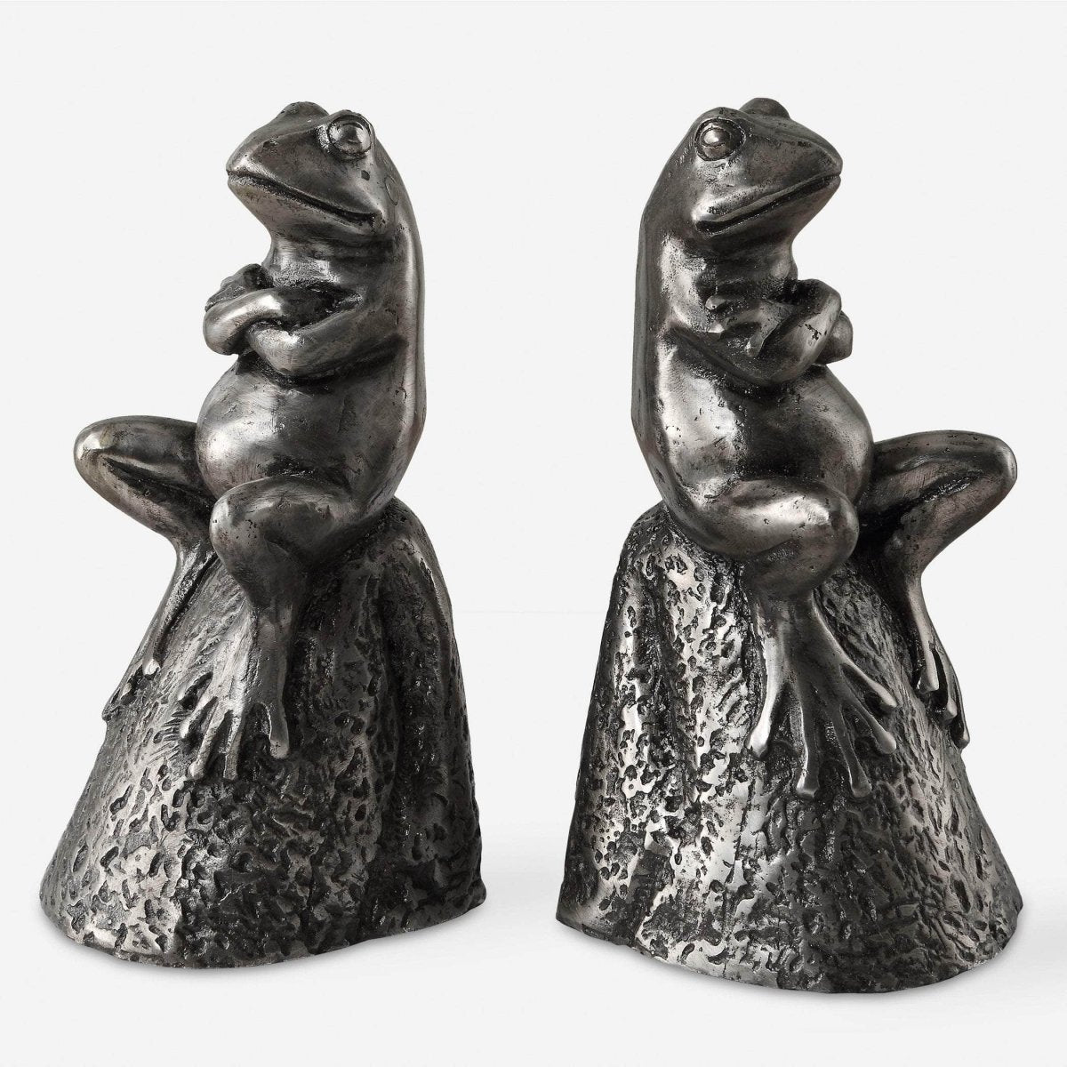 Daydreaming Frogs Aged Silver Bookends, S/2 - Uttermost - Bookends by Modest Hut