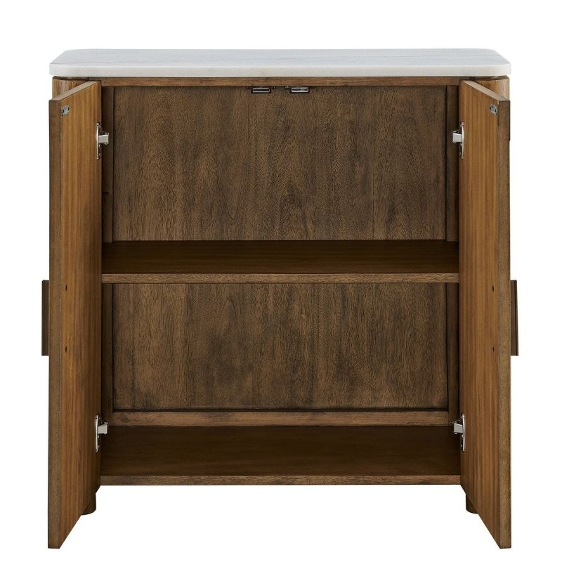 Open view of the Mebarak 2 Door Cabinet showing interior storage