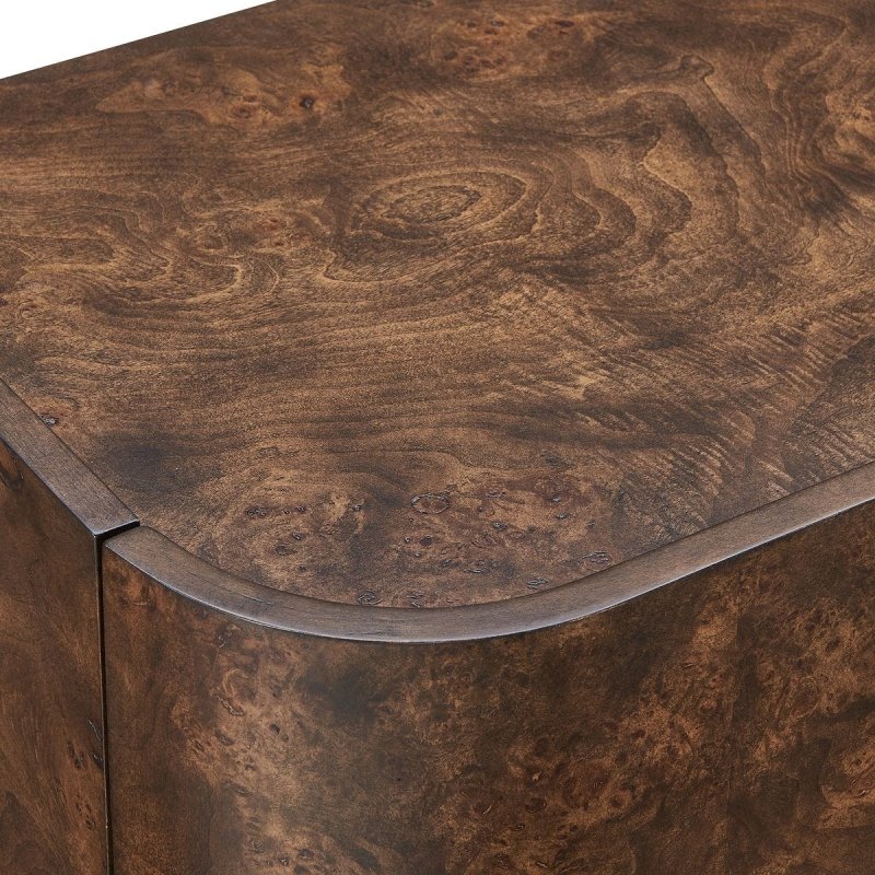Detail view of mappa burl grain on the Melbourne Mappa Burl 4-Door Cabinet