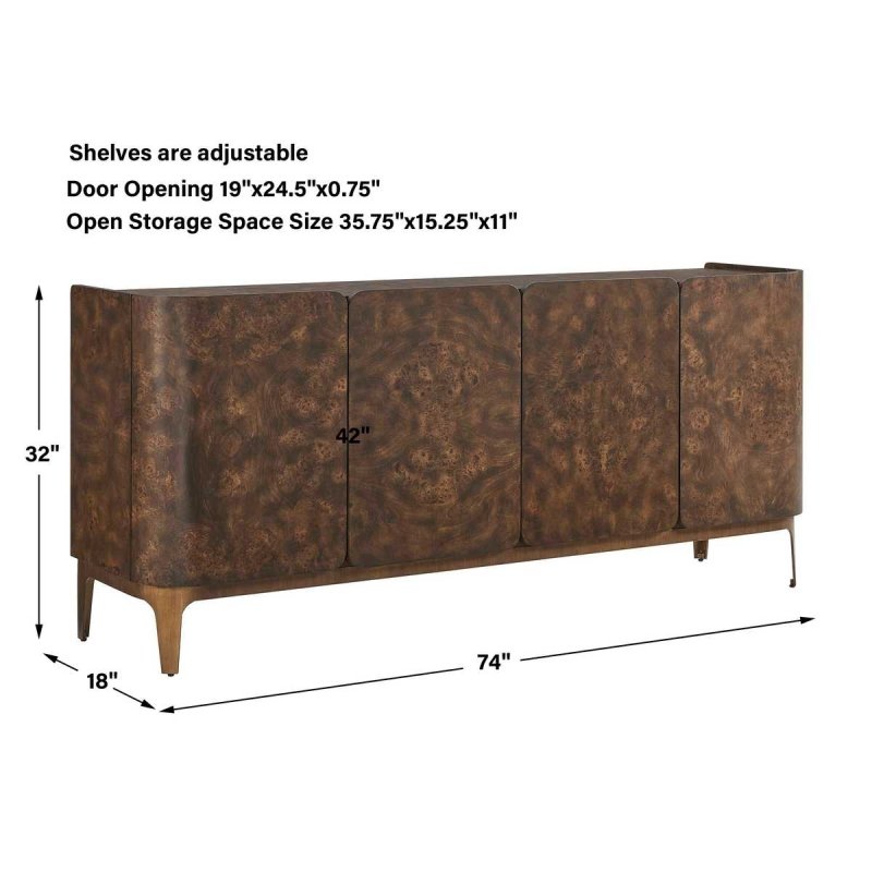 Dimension guide for the Melbourne Mappa Burl 4-Door Cabinet