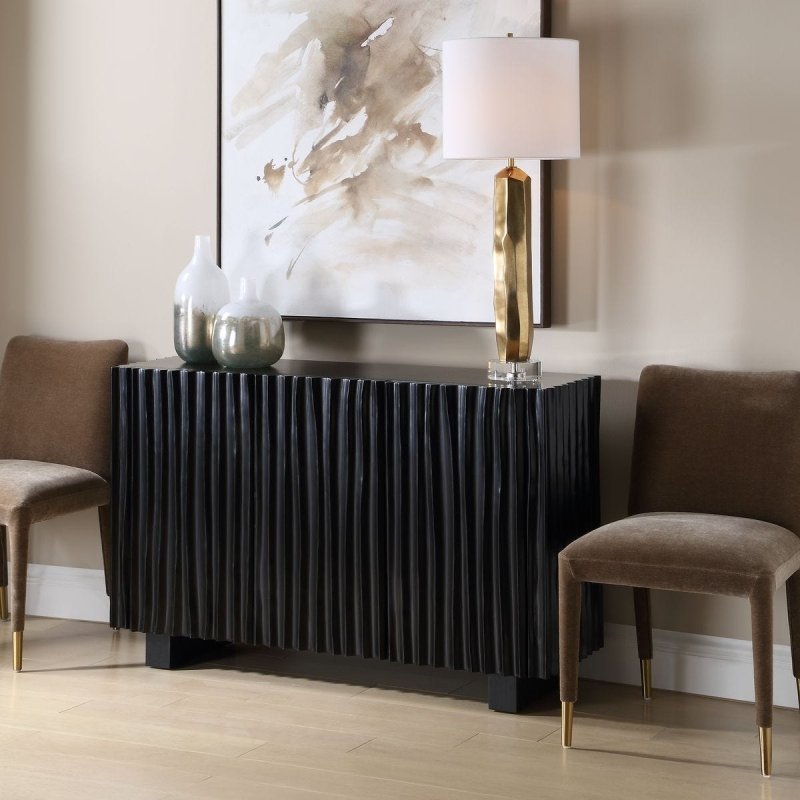 Side view of the Mercado Black Paulownia 3 Door Cabinet by Uttermost