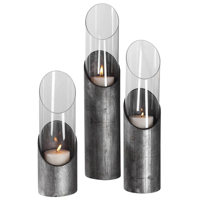 Iron and Glass Karter Candleholders (S/3) - Uttermost - Candle Holders by Modest Hut