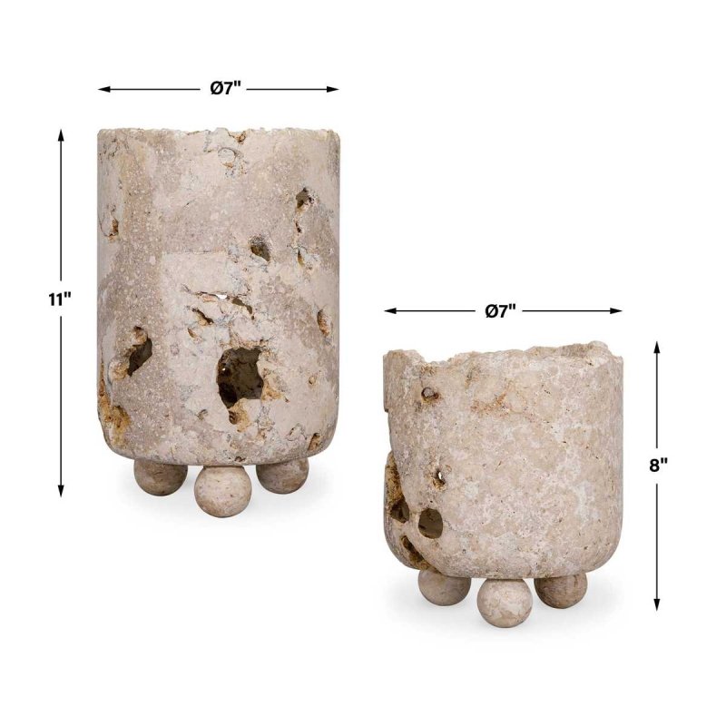 Dimension guide for the Quarried Stone Indoor-Outdoor Candleholders Set of 2