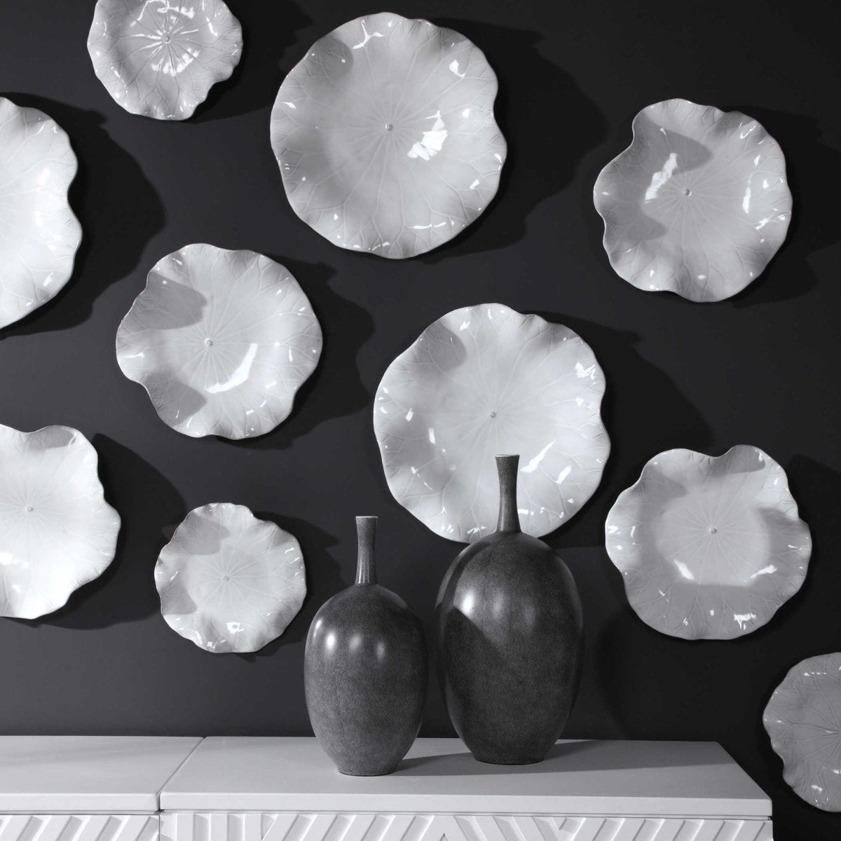 Abella White Ceramic Wall Decor, S/3 - Uttermost - Ceramic Wall Decor by Modest Hut