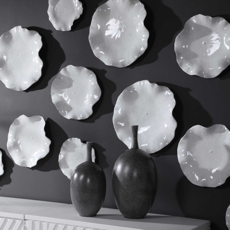 Abella White Ceramic Wall Decor, S/3 - Uttermost - Ceramic Wall Decor by Modest Hut