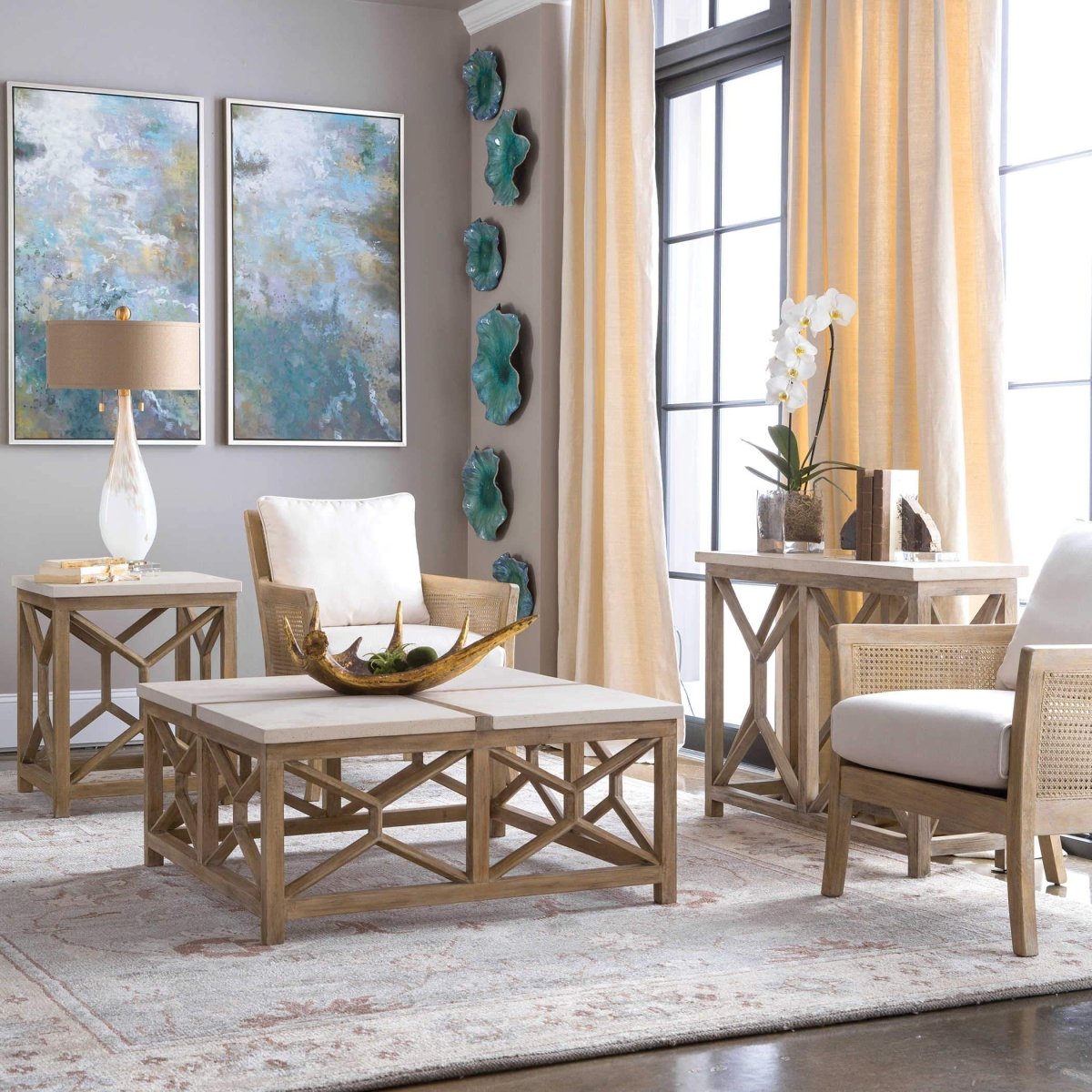 Catali Ivory Stone Coffee Table - Uttermost - Coffee Tables by Modest Hut
