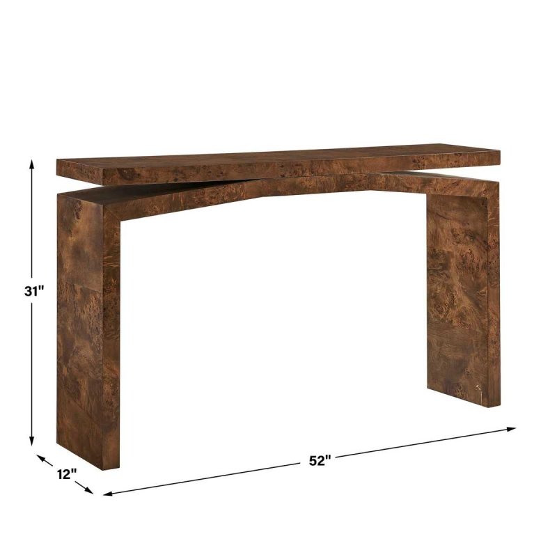 Dimension guide for the Naoko Dark Walnut Mappa Burl Console Table