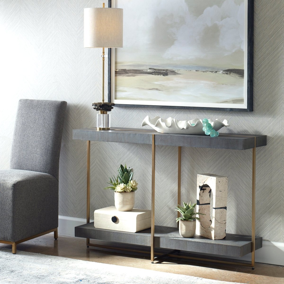 Taja Modern Brass / Wood Console Table - Uttermost - Console Tables by Modest Hut