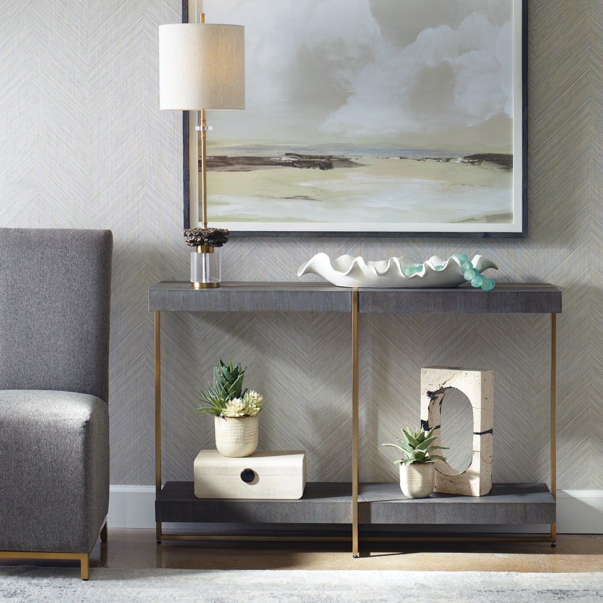Taja Modern Brass / Wood Console Table - Uttermost - Console Tables by Modest Hut