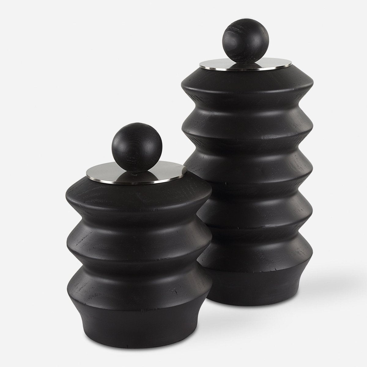 Accordion Black Wood Containers, S/2 - Uttermost - Decorative Bottles by Modest Hut