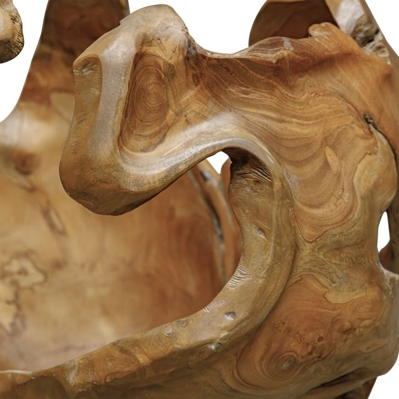 Close-up of the Arbor Crest Teak Indoor-Outdoor Decorative Bowl material and finish