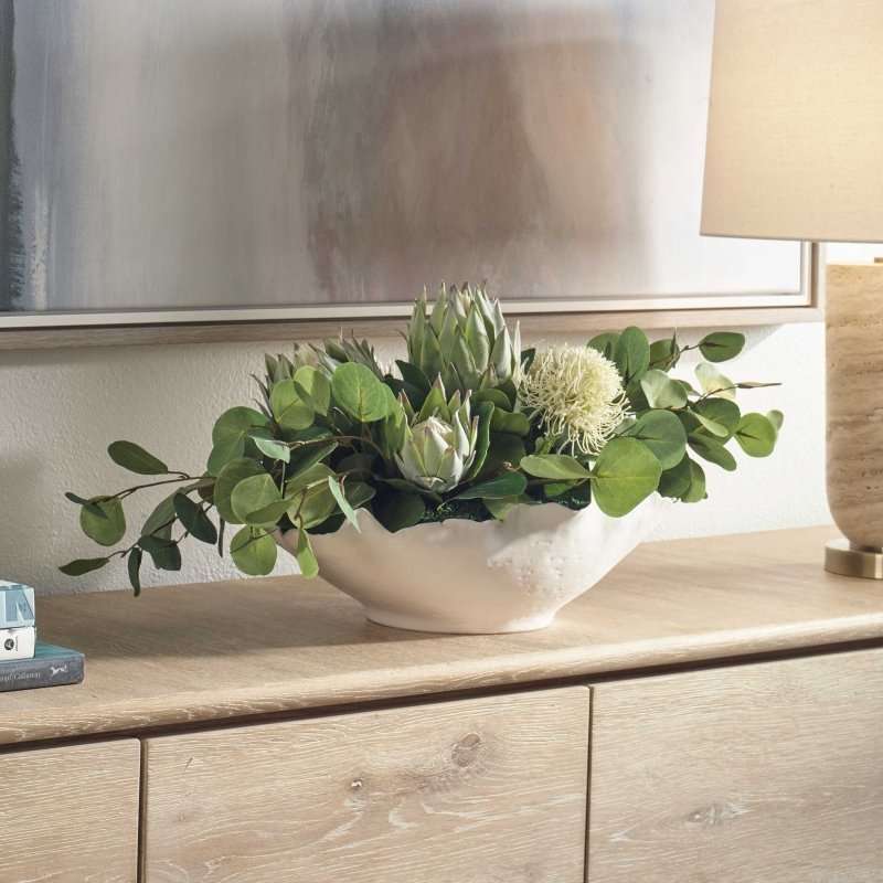 Protea Blooms White Bowl Centerpiece - Decorative Bowls