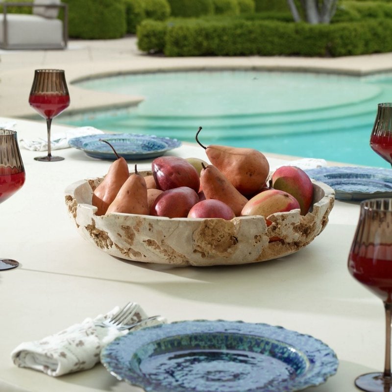 Close-up of carved stone edge on the Quarried Stone Indoor-Outdoor Decorative Bowl