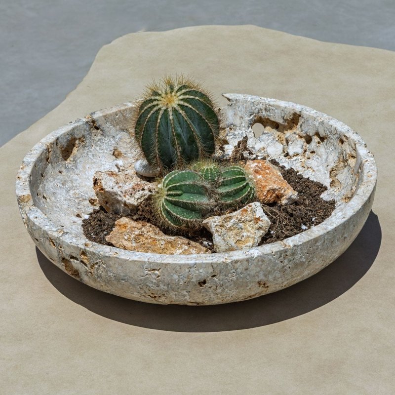 Close-up of low centerpiece silhouette on the Quarried Stone Indoor-Outdoor Decorative Bowl