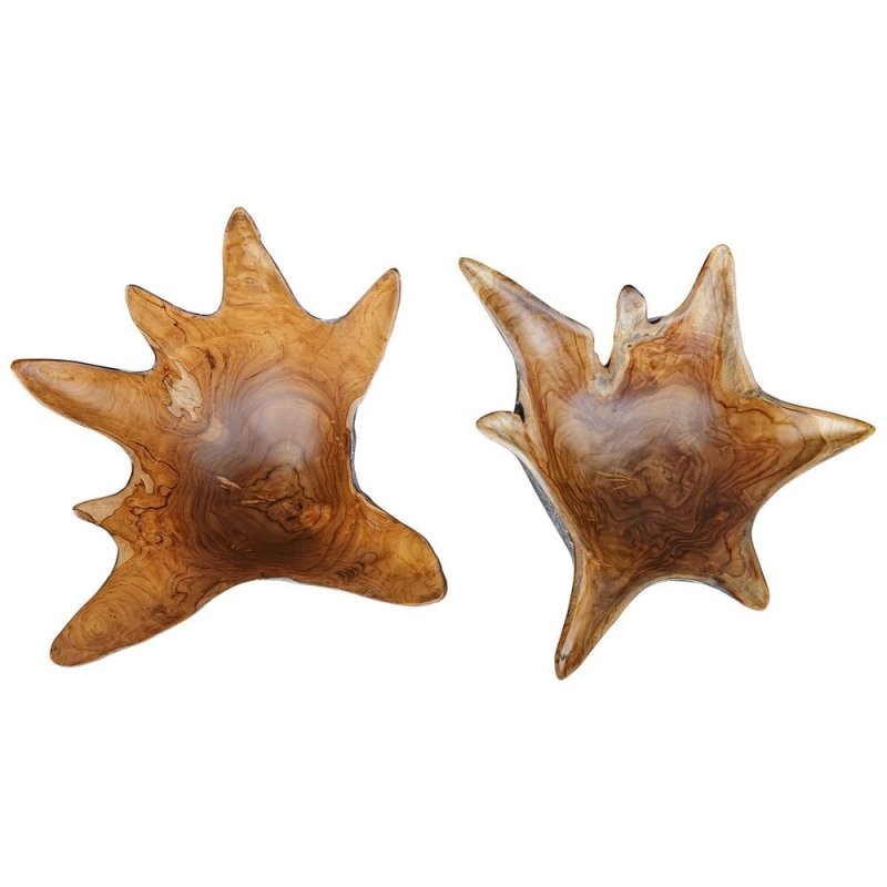 Starpetal Indoor-Outdoor Bowl by Uttermost teakwood starpetal bowls set top view
