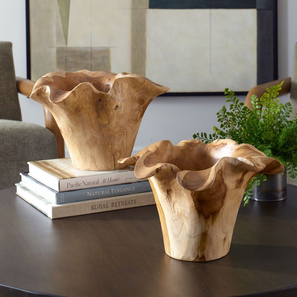 Teak Flow Outdoor Bowl, Natural - Uttermost - Decorative Bowls by Modest Hut