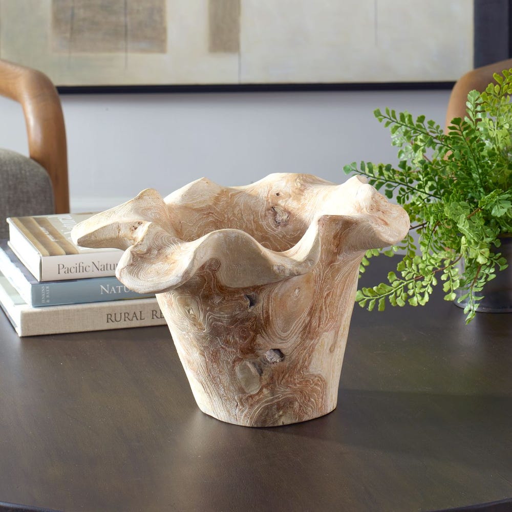 Teak Flow Outdoor Bowl, White Wash - Uttermost - Decorative Bowls by Modest Hut